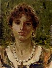 Portrait Of A Girl Wearing A Pearl Necklace by Francesco Paolo Michetti
